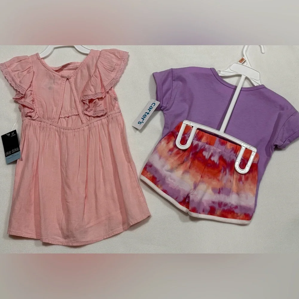 Toddler Girl 2T Bundle - Carter's 2-Pc Top/Short Set & Okie Dokie Dress - NWT